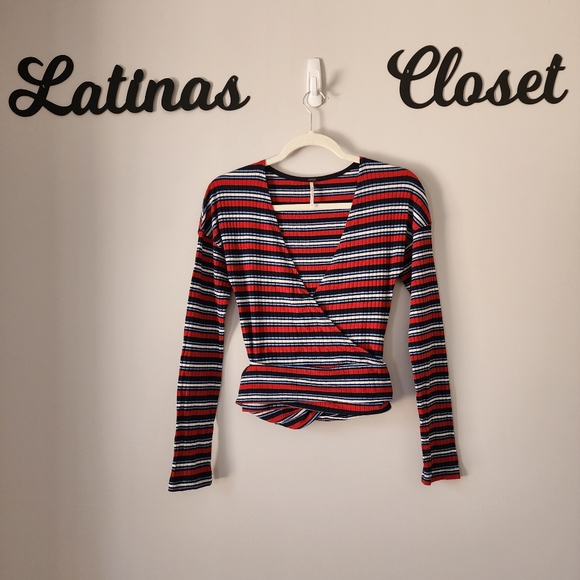 Free People Always With Me Striped Wrap Long Sleeve Top Size‎ Medium - Picture 3 of 10